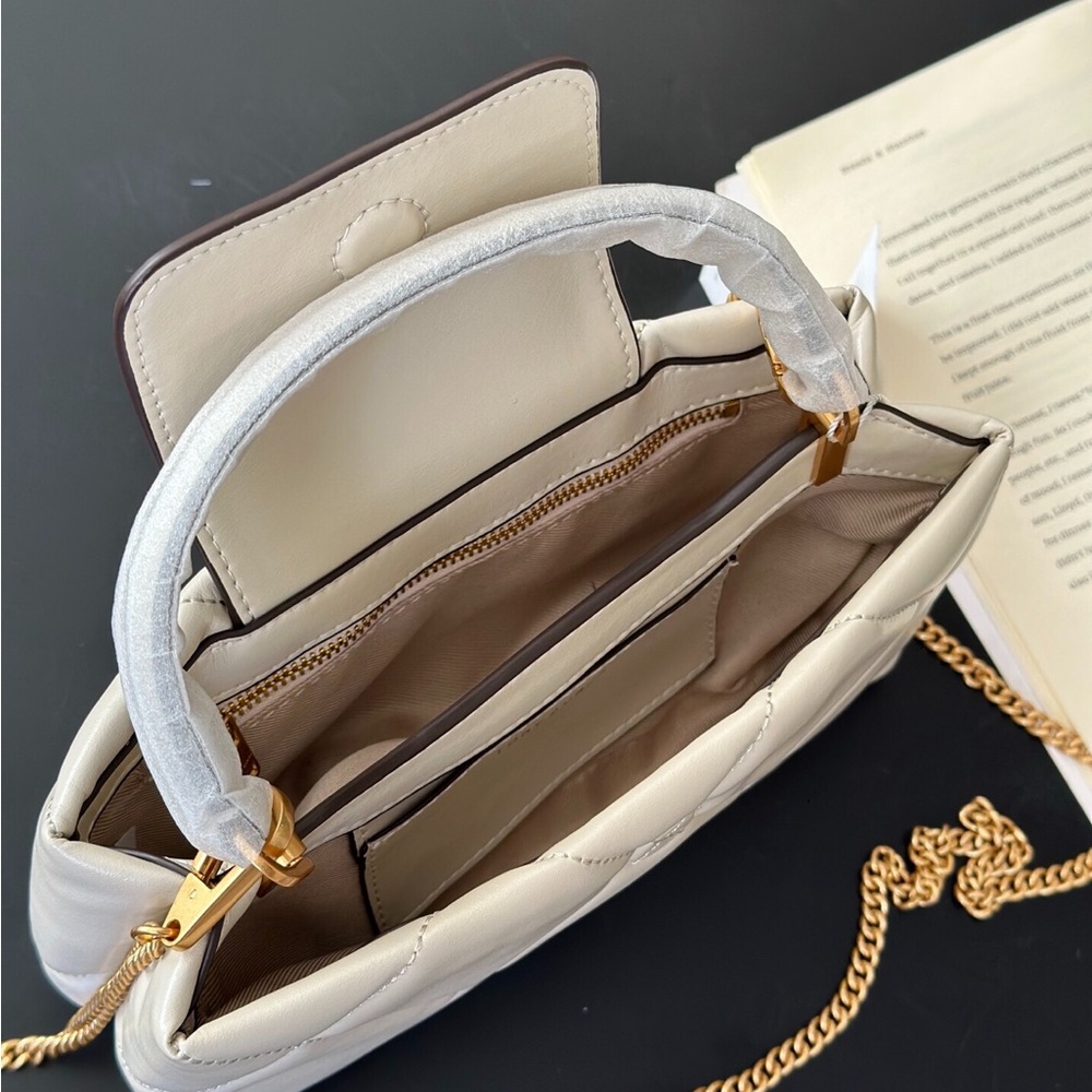 Tory Burch Quilted Mini Top-Handle Satchel in Cream with Gold Hardware - Picture 7 of 8